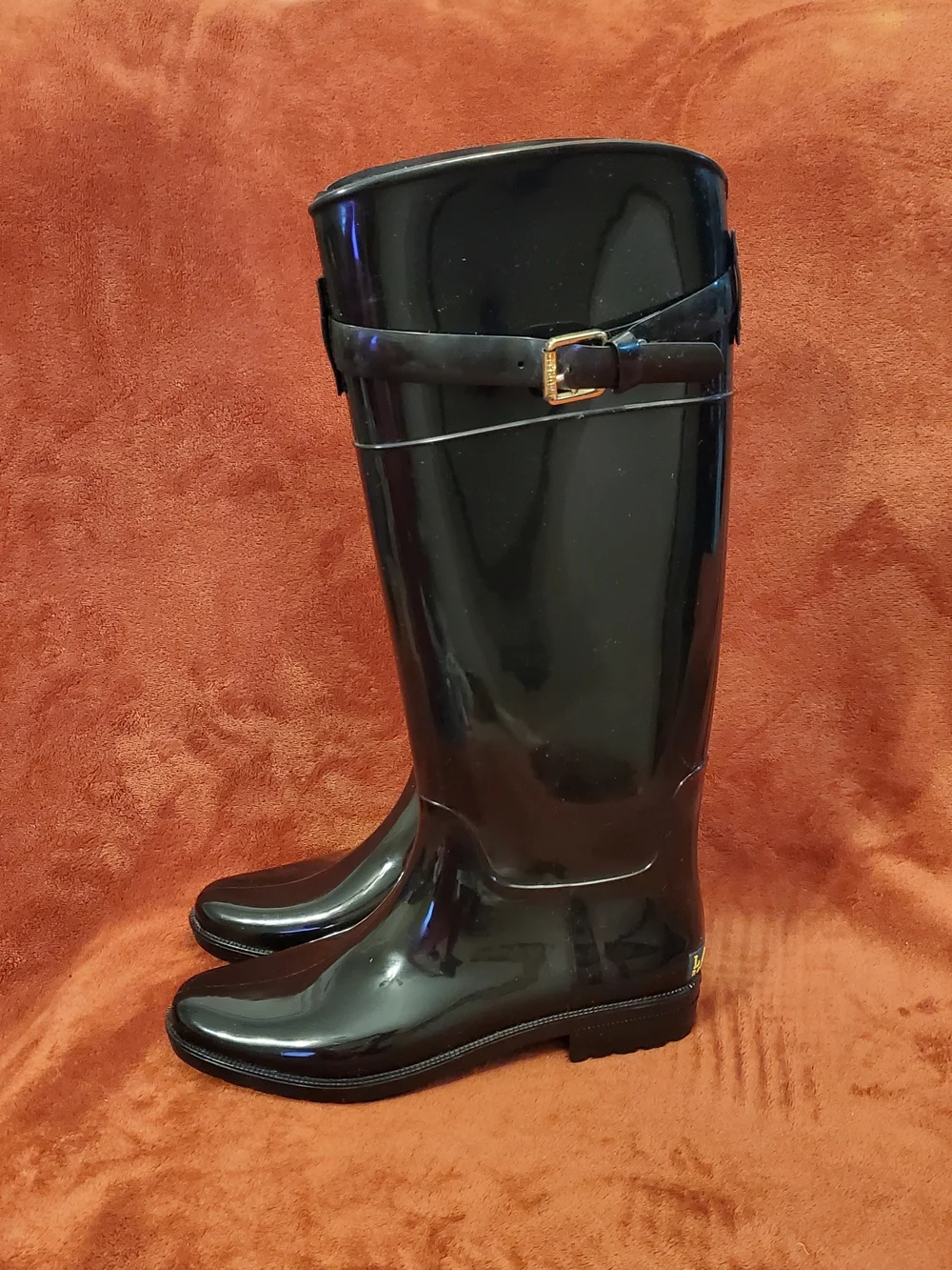RALPH LAUREN RAIN/RUBBER TALL BLACK BOOTS